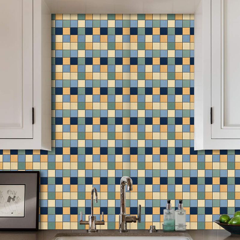 Adhesive Mosaics Wallpaper Panels Blue-Yellow-Green Modern Wall Decor for Kitchen