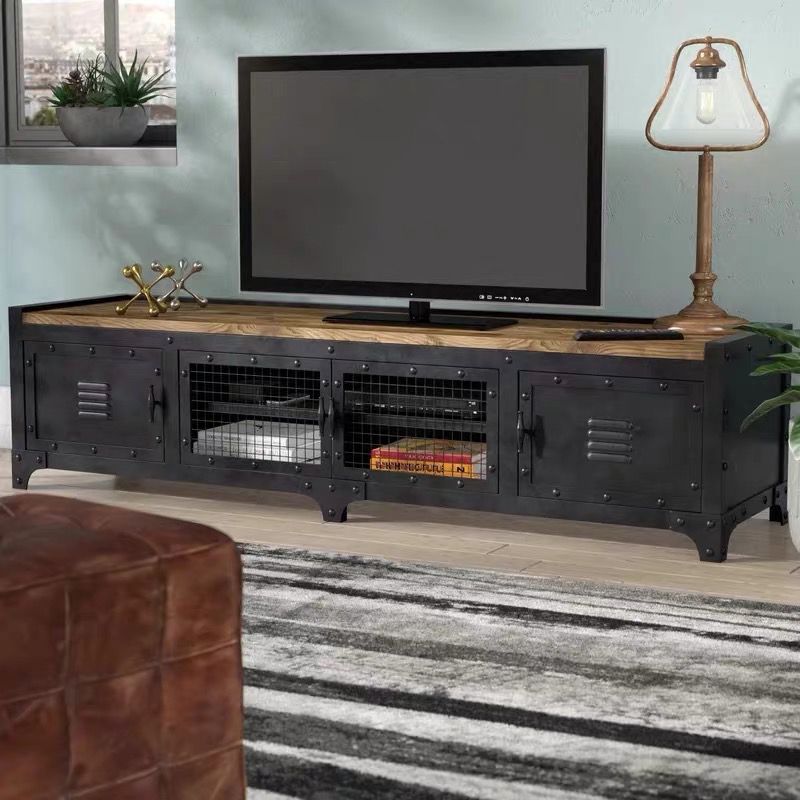 17.72"H TV Stand Industrial Style Enclosed Storage TV Console with 4 Doors