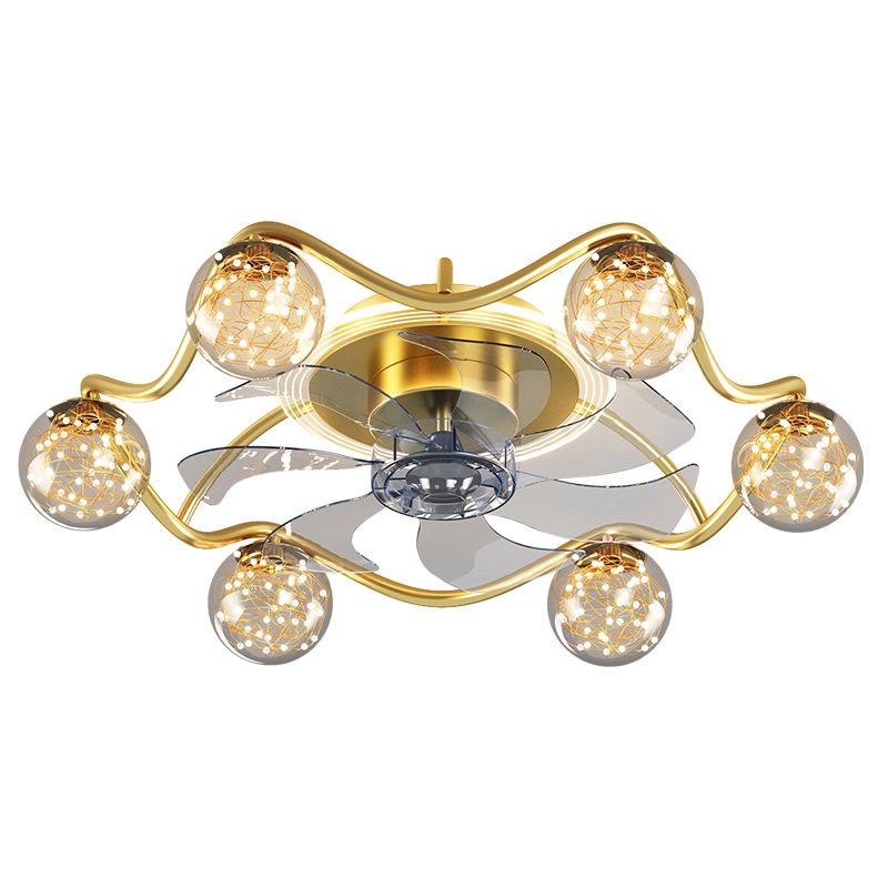 7-Blade Golden Fan with Light Modern Metal LED Ceiling Fan for Foyer