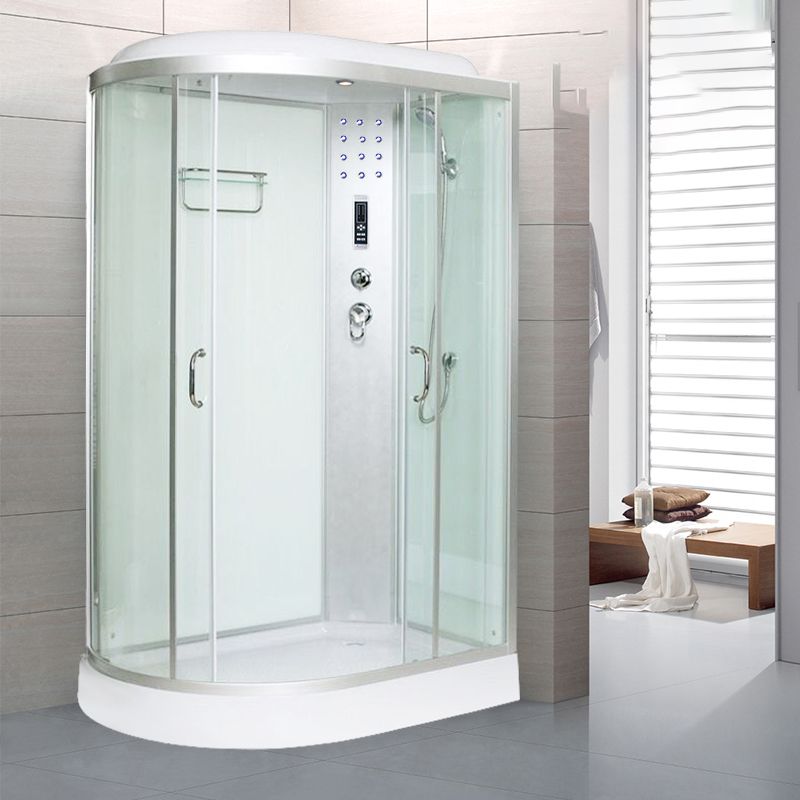 Framed Neo-Round Shower Kit Double Sliding Shower Stall with White Base