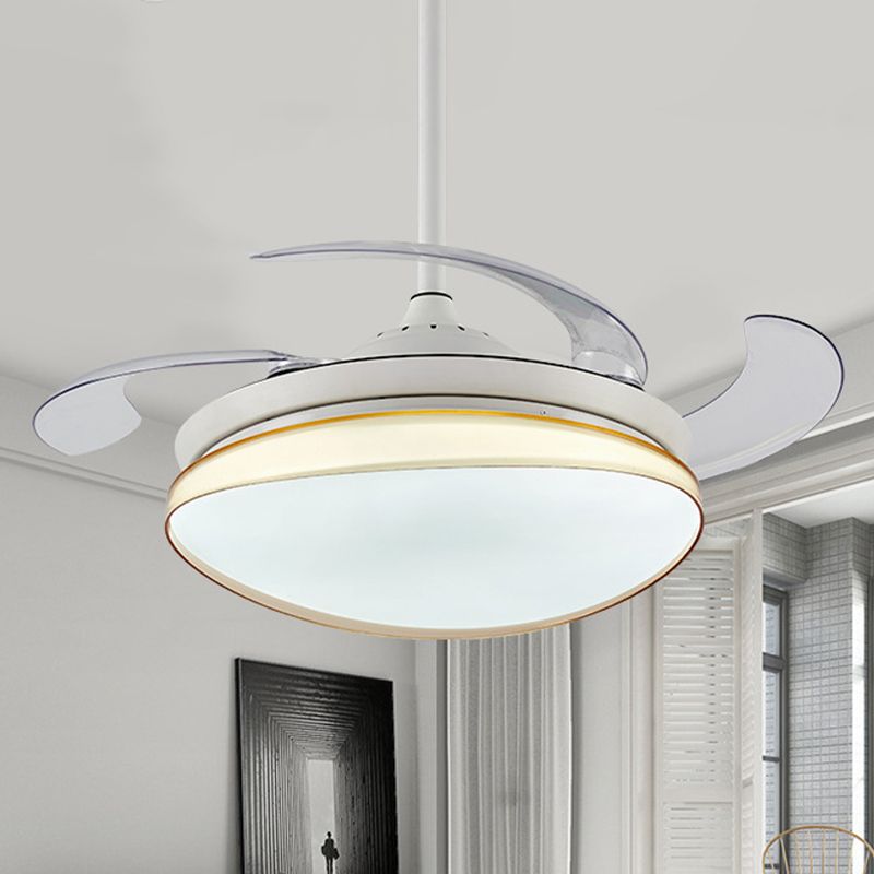 Curving Living Room Fan Lighting Simple Metal LED 42" W White Semi Flush Mount Light Fixture with Remote/Wall Control/Frequency Conversion and Remote Control, 4 Blades