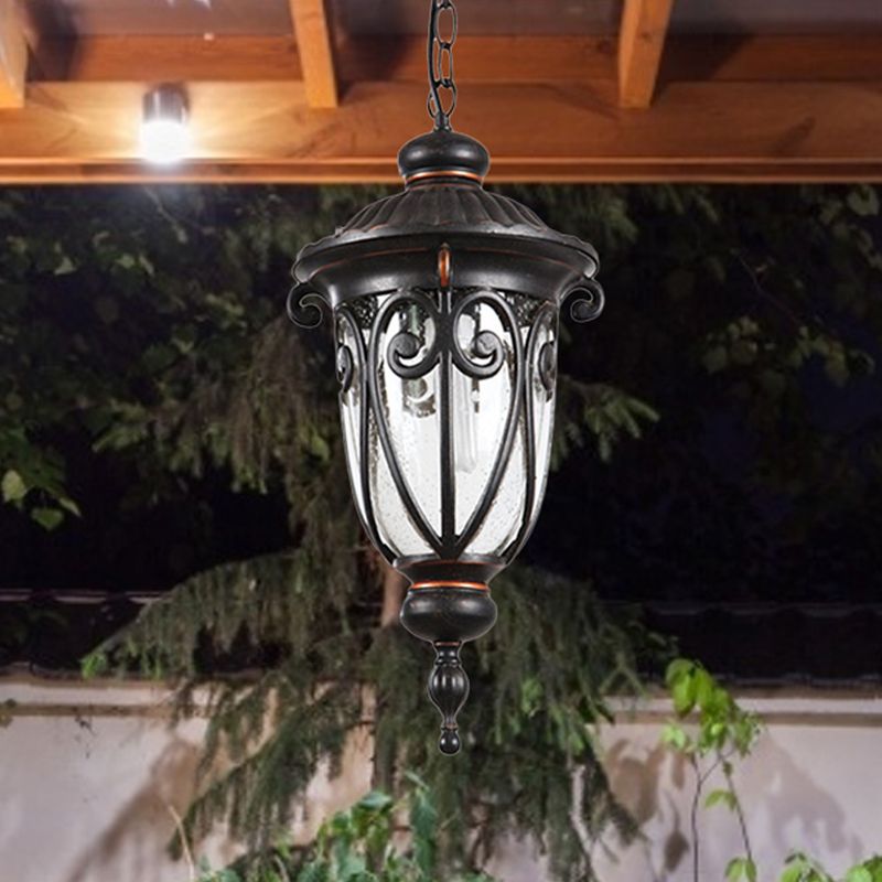1 Lampen -Urnen -Schatten -Anhängerlampe Traditioneller schwarzes Finish klarer Säugetierhänge Deckenleuchte