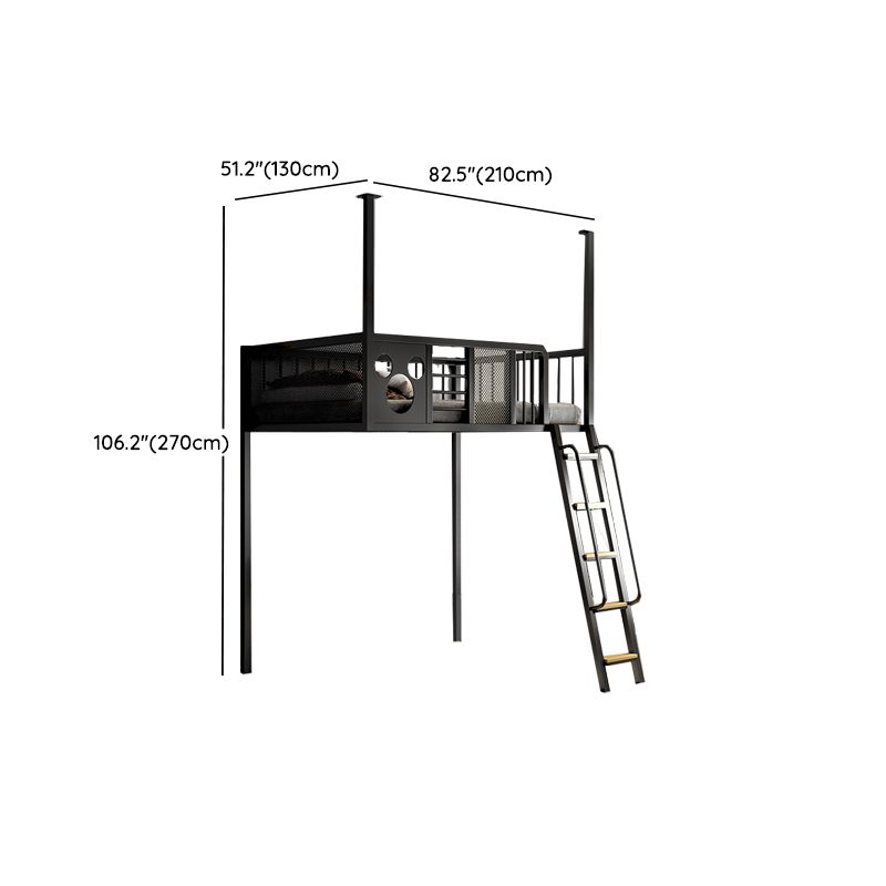 Open Frame Metal Bed Nordic Iron High Loft Bed with Built-In Ladder