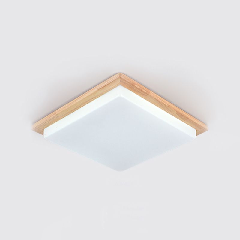 Modern LED Wood Flush Mount Geometric Shape Ceiling Light with Acrylic Shade for Bedroom