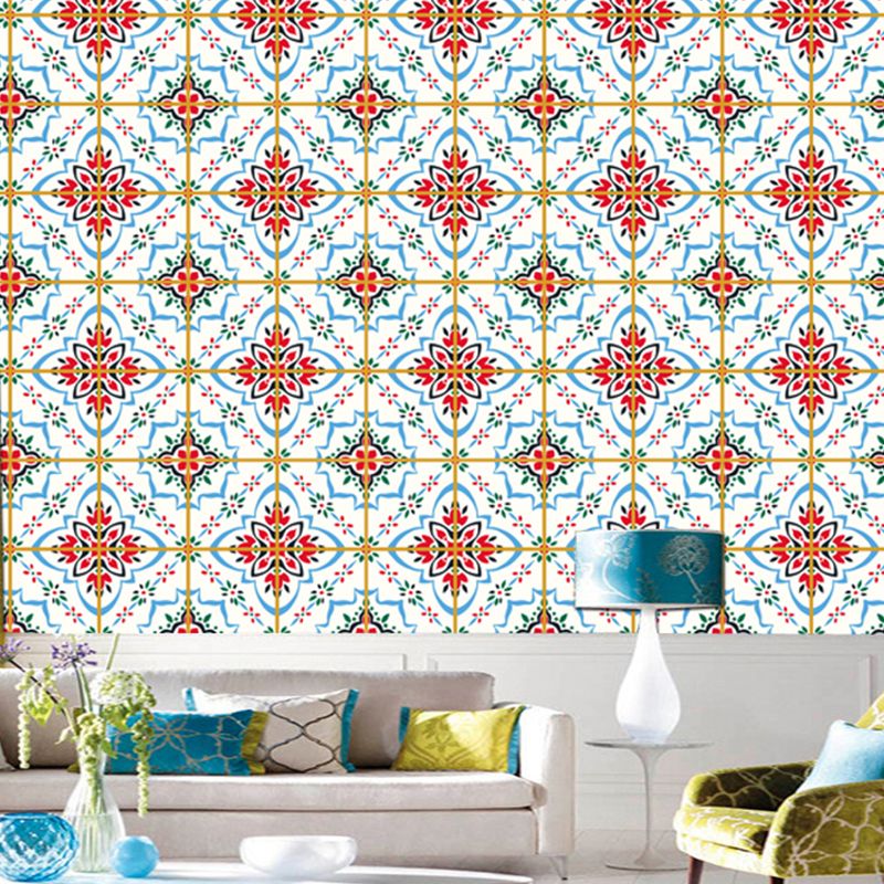 Quatrefoil Floral Print Wallpapers Bohemian Stick On Restroom Wall Covering, 3.5' x 3.5"