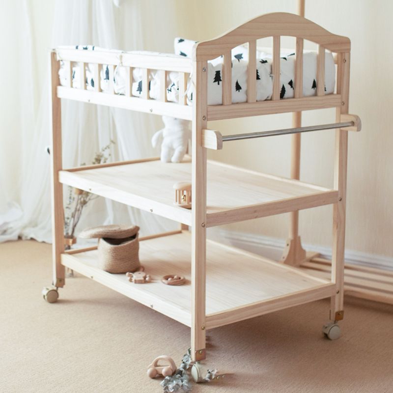 Pine Wooden Baby Changing Table with Pad Arch Top Shelf Changing Table with Storage