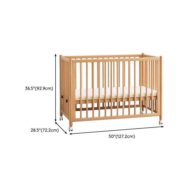 Modern Style Rectangle Crib Home Solid Wood Crib with Wheels