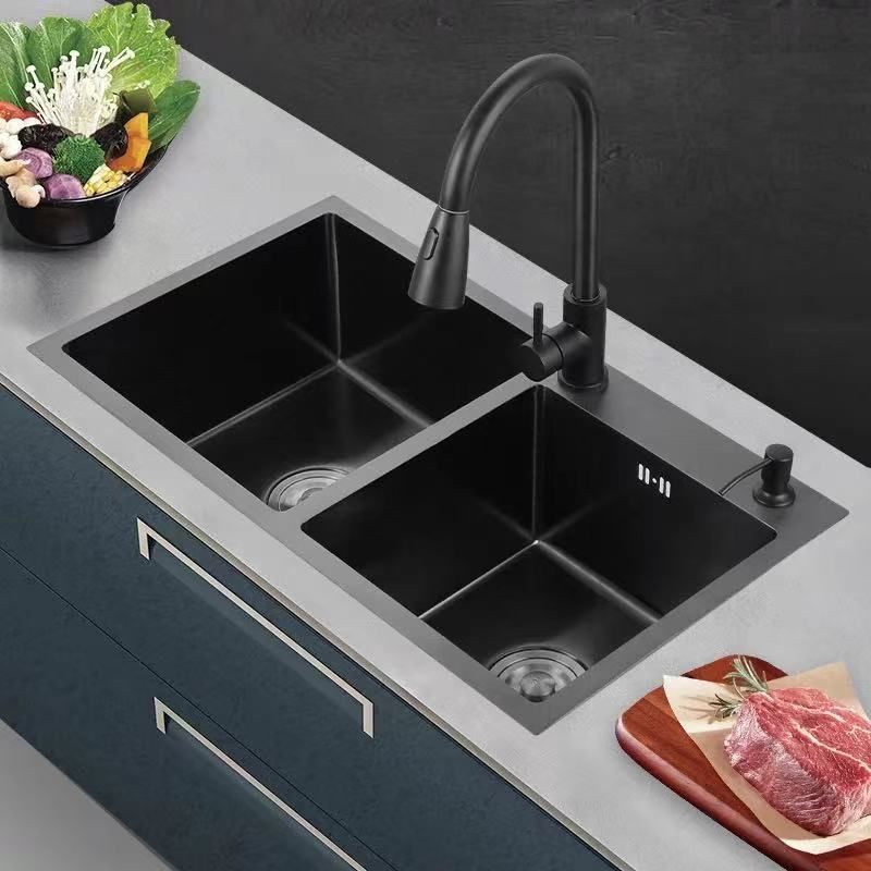 Modern Style Kitchen Sink Stainless Steel Rectangle 2 Holes Kitchen Sink