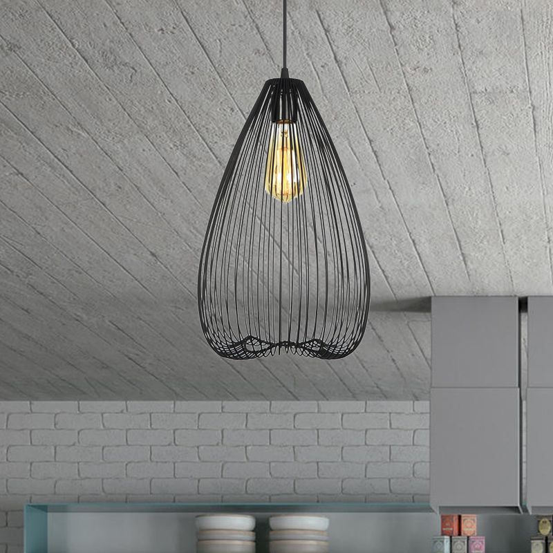 8 "/9.5" / 12 "de large 1 Light Light Hanging Light Metal Metal Caged Plafond Pendant