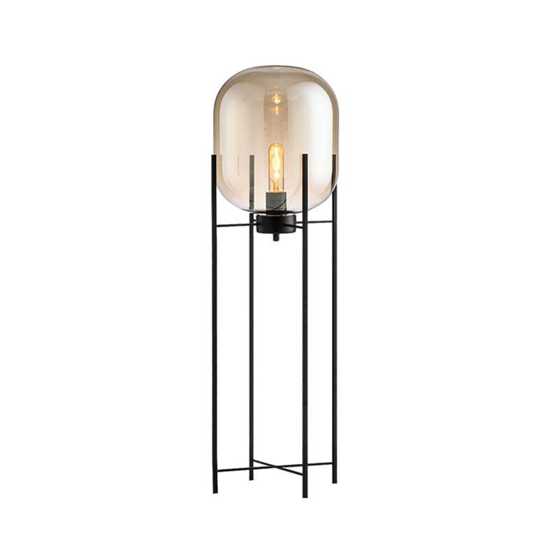 Oblong Living Room Stand Up Light Smoke Gray/Cognac Glass Shade LED Simplicity Floor Standing Lamp