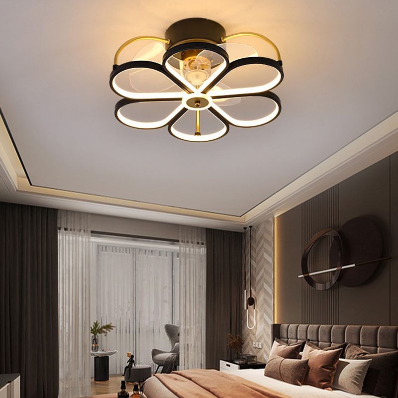 3-Blade LED Ceiling Fan Contemporary Black/Golden Fan with Light for Foyer