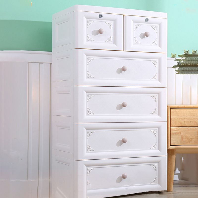 Plastic Kids Nightstand Modern Nursery Dresser with 5/6 Drawers , 15.6 Inch W