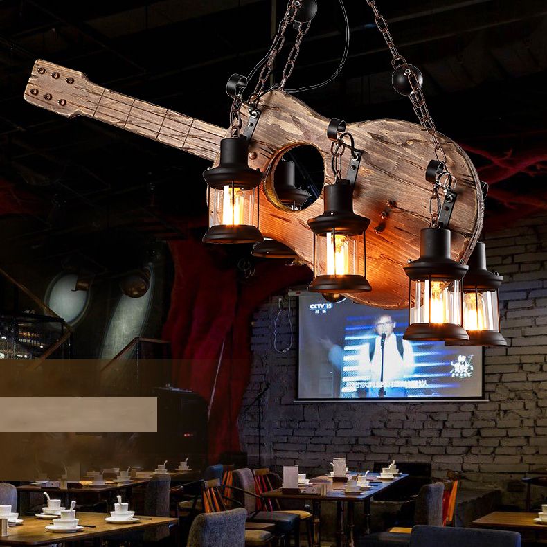 Retro Industrial Style Musical Instrument Chandelier Wood Pendant Ceiling Lights for Restaurant