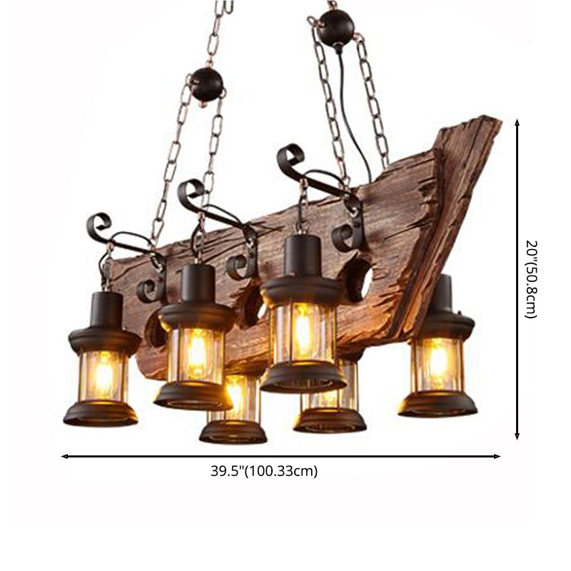 Nautical Style Solid Wood Chandelier Kerosene Lamp Styling Retro Hanging Light with 19.6" Adjustable Suspension Chain