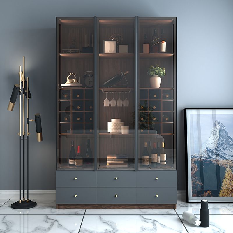 Scandinavian Faux Wood Storage Cabinet Black Glass Doors Display Cabinet for Bedroom