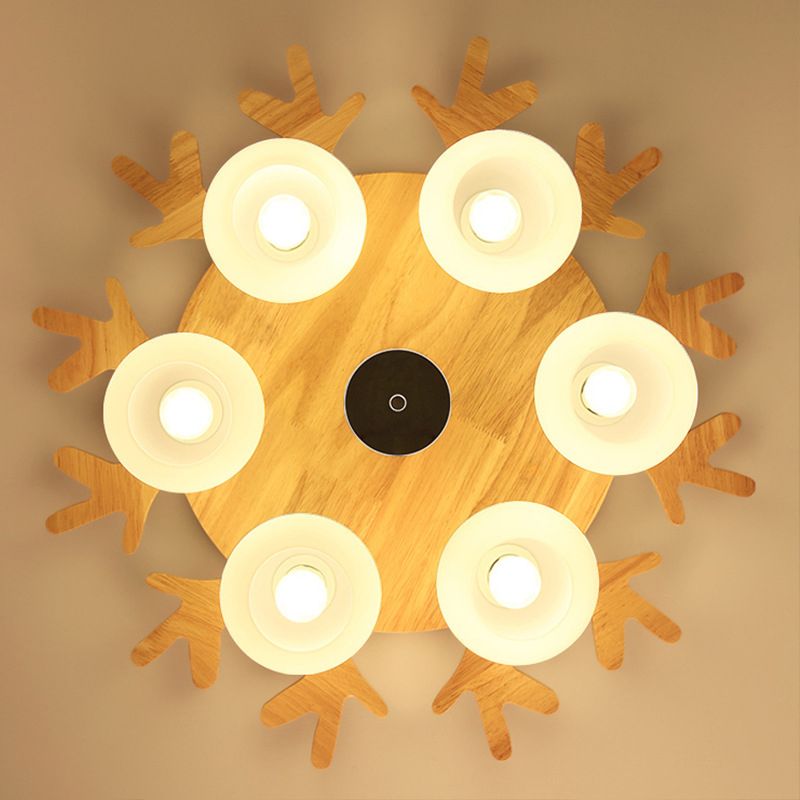 Modern Style Ball Shape Flush Mount Wood Ceiling Light for Bedroom