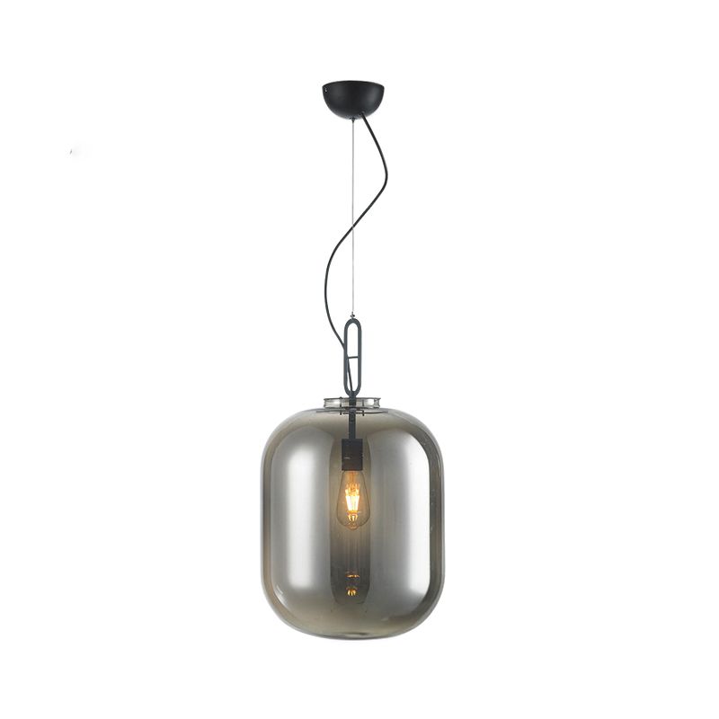 Black Ovale Ceiling Hang Light Modernism 1 Bulb Smoke Grey/Amber Glass Pendant Lighting Fixture, 9.5"/14"/17" W