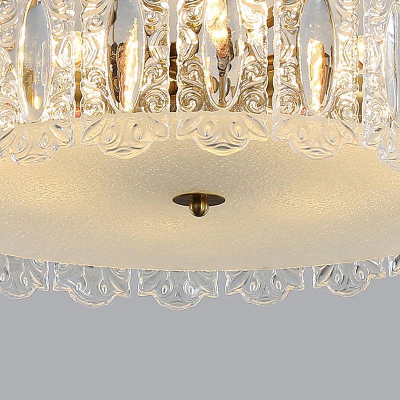 Gold Ceiling Lamp Glass Semi Flush Mount Light Fixture for Bedroom