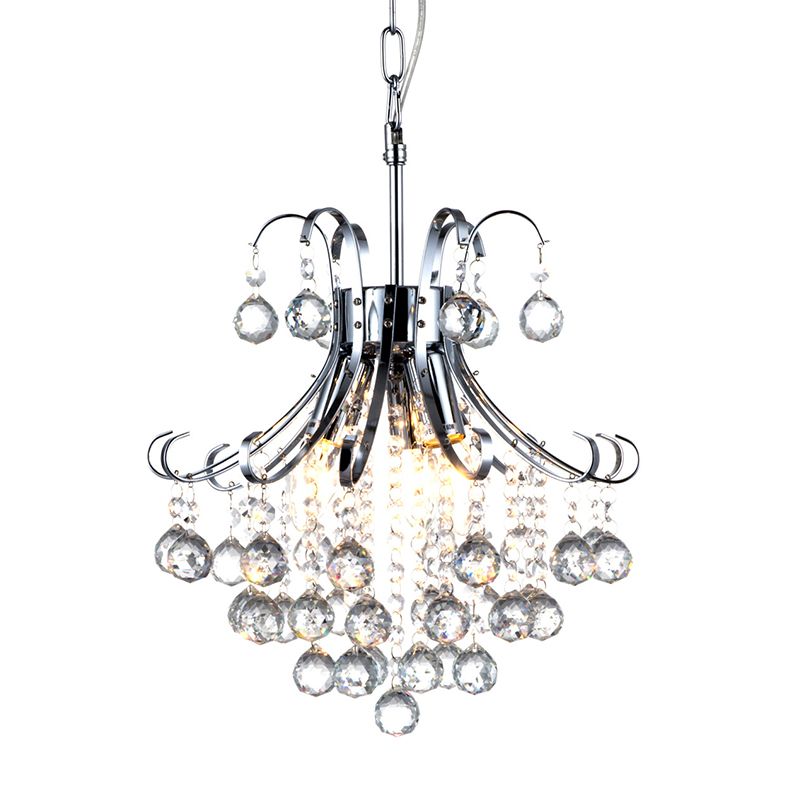 Curvy Arm Chandelier Light Modern Crystal 3 Lights Chrome Ceiling Light for Dining Room