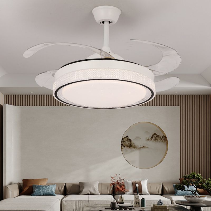 Contemporary Fan Ceiling Fixture in White Finish LED Ceiling Fan