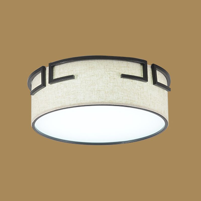 Geometric Shape Flush Mount Modern Ceiling Light with Fabric Shade in White