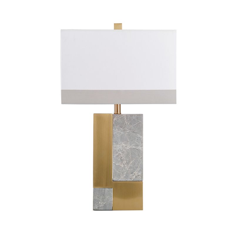 Rectangle Night Stand Light Minimalist Marble 1 Bulb Grey/White and Brass Colorblock Table Lamp with Fabric Shade