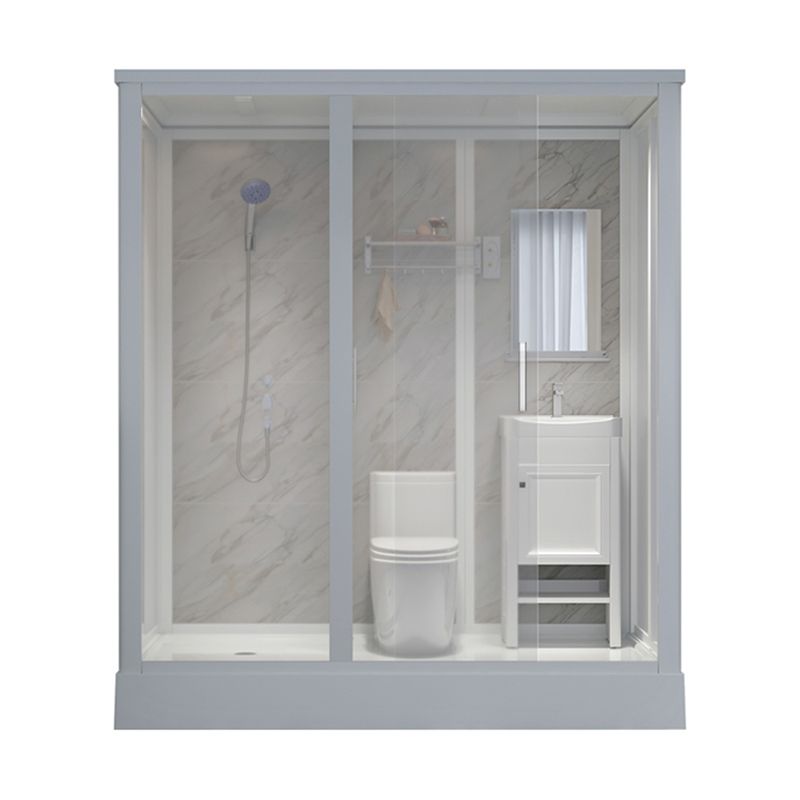 Contemporary Shower Stall Clear Framed Single Sliding Shower Stall with Ceiling