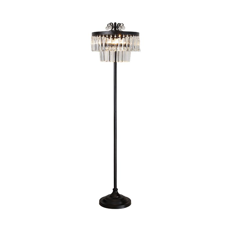 Crystal Black Standing Floor Lamp 2-Teir Drum 1 Blub Contemporary Standing light