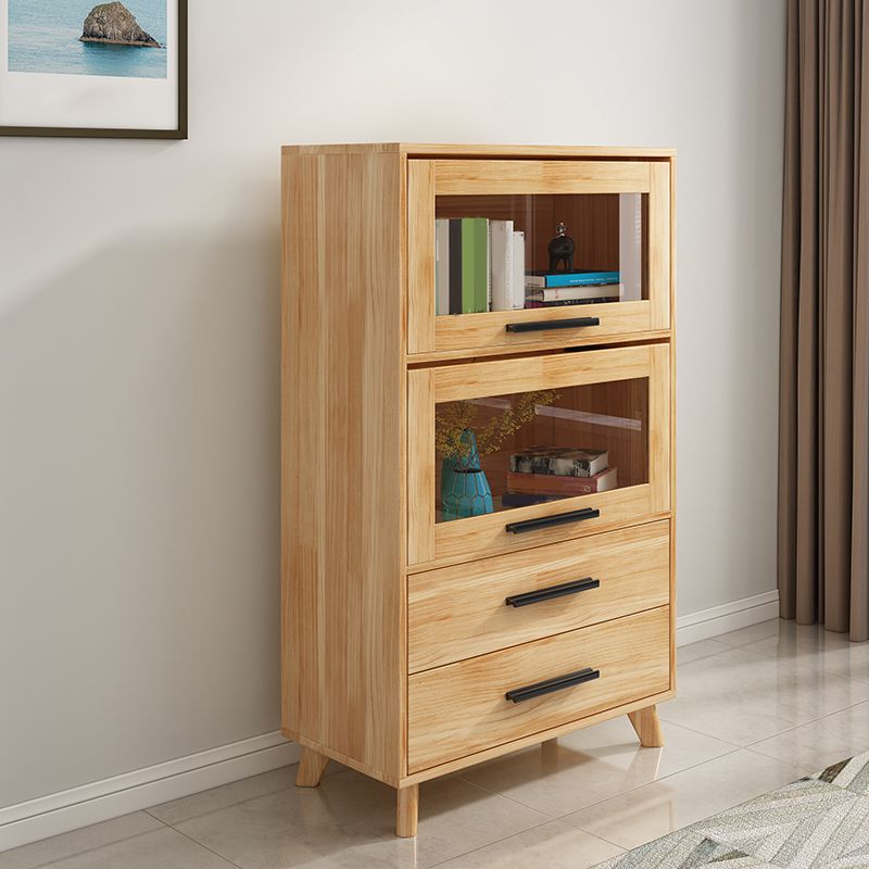 Standard Wooden Bookshelf Natural Contemporary Bookcase with Cabinets