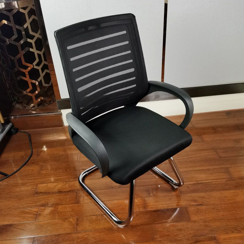 Contemporary Desk Chair No Wheels Mid-Back Office Chair with Arm