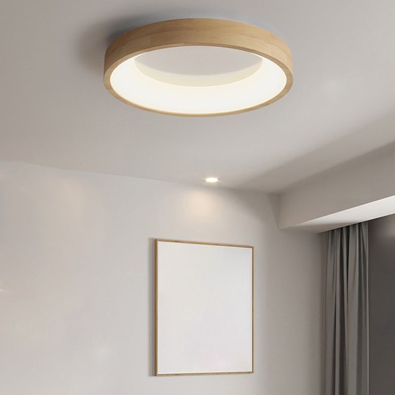 Wood Circle Shape Flush Mount Minimalism Metal Ceiling Flush Mount for Living Room