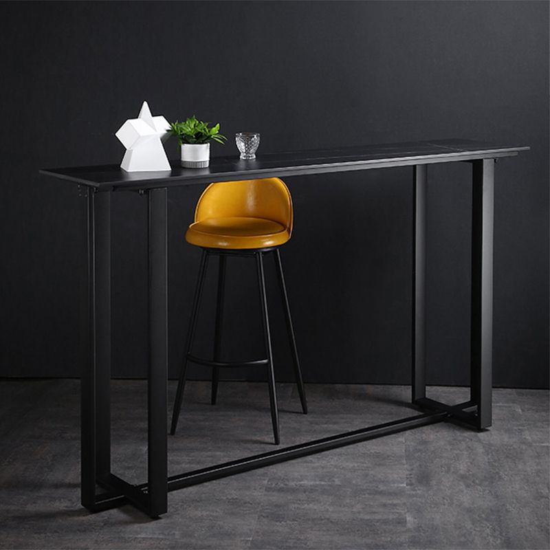 Industrial Bistro Bar Desk Indoor Stone and Metal Rectangle Bistro Bar Table