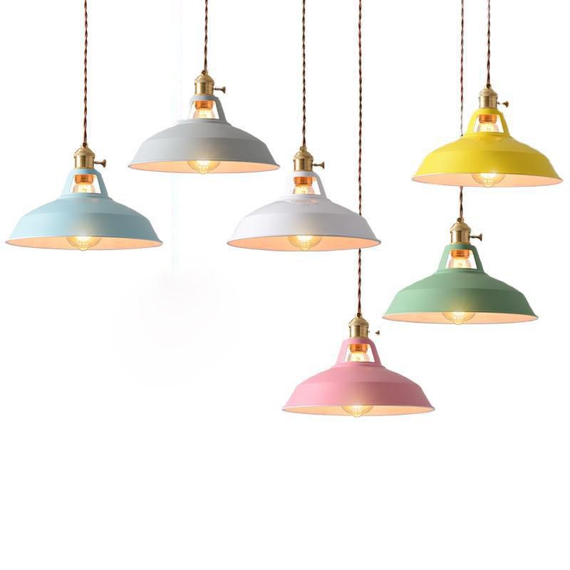 Nordic Macaroon Style Pendant Ceiling Lights Pot Cover Iron 1 Light Hanging Lights for Bar