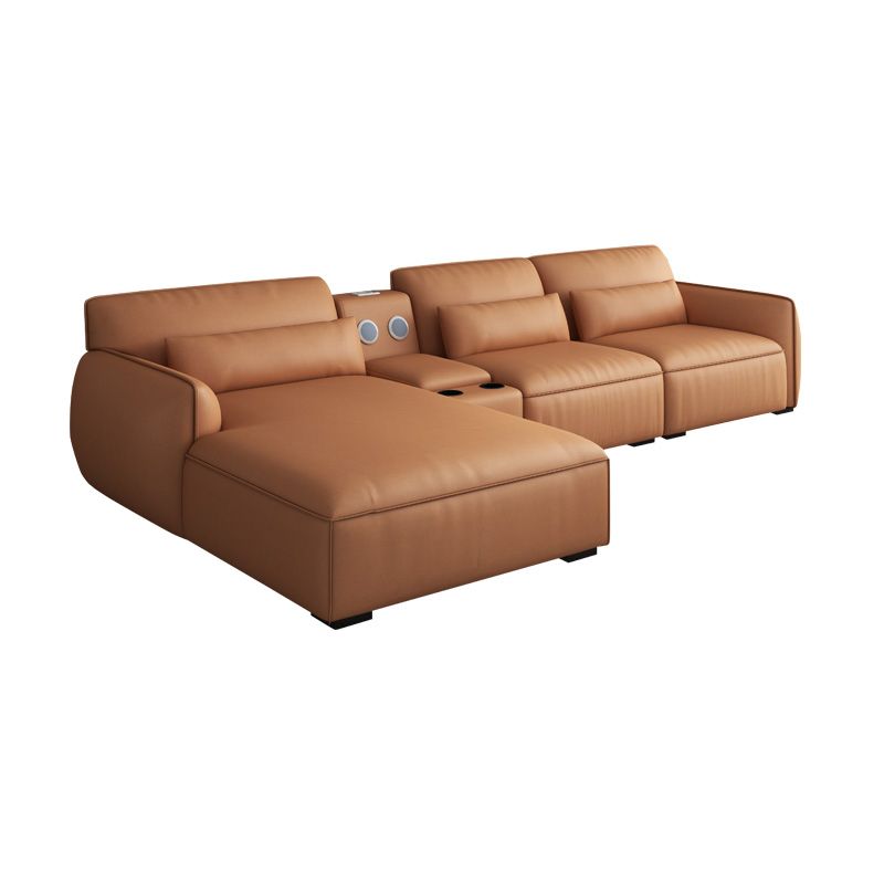 Scandinavian Tan Faux Leather Straight Arm Sofa/Sectionals with Stain-Resistant