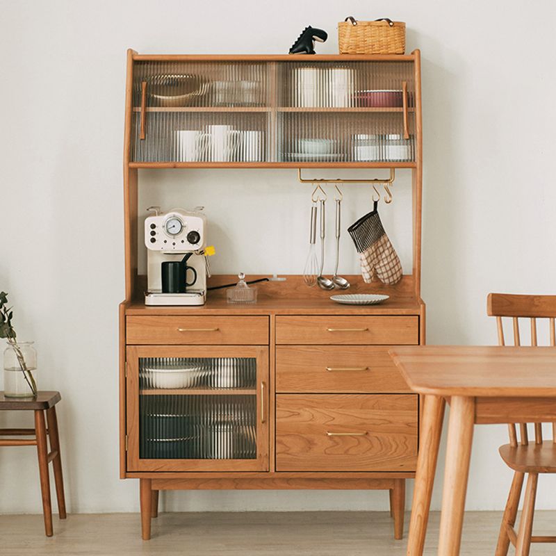 Modern Pine Dining Hutch Glass Doors Hutch Buffet for Dining Room