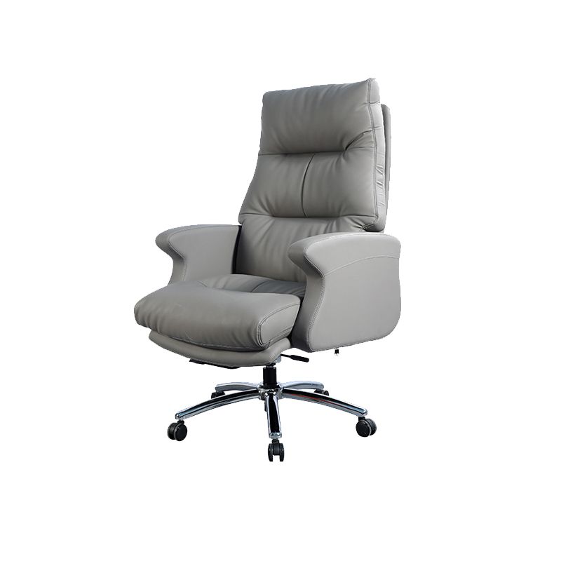 Contemporary Gray Leather Executive Chair Wheels Included Managers Chair for Office