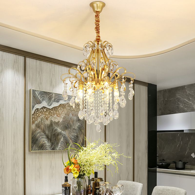 3/6 têtes Crystal Chandelier Lighting Moderniste Style Plafond Pendant Light en noir / or pour la chambre