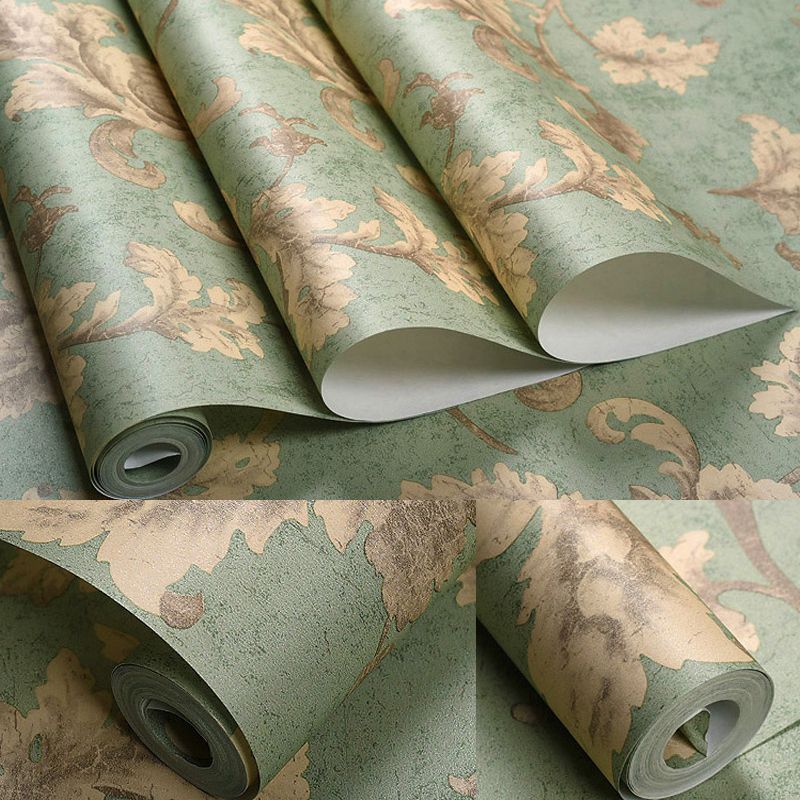 Green Vetch Leaf Wallpaper Flower Farmhouse Unpasted Wall Art for Bedroom, 33' L x 20.5" W