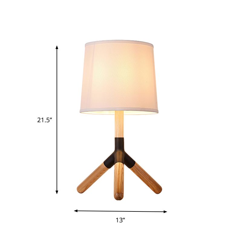 Wood Tri-Leg Table Lamp Simplicity 1 Light White Night Stand Light with Barrel Fabric Lamp Shade