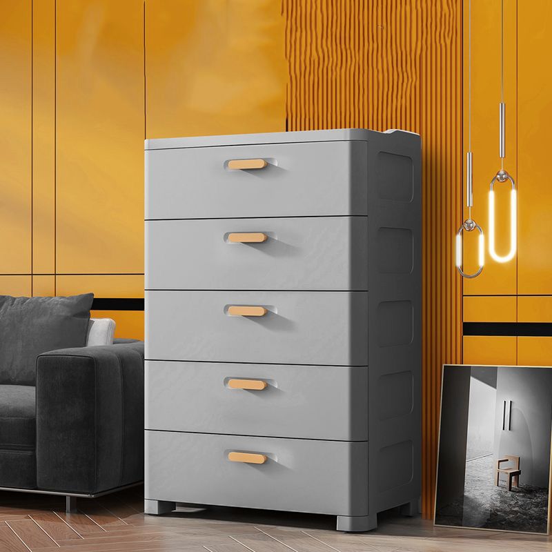 Modern Plastic Vertical Kids Nightstand with 5 Drawers for Home