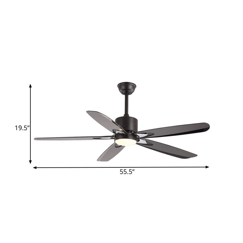 55.5" W LED Semi Flush Mount Contemporary Circle Metallic Hanging Ceiling Fan Lighting in Black for Bedroom, 5 Blades