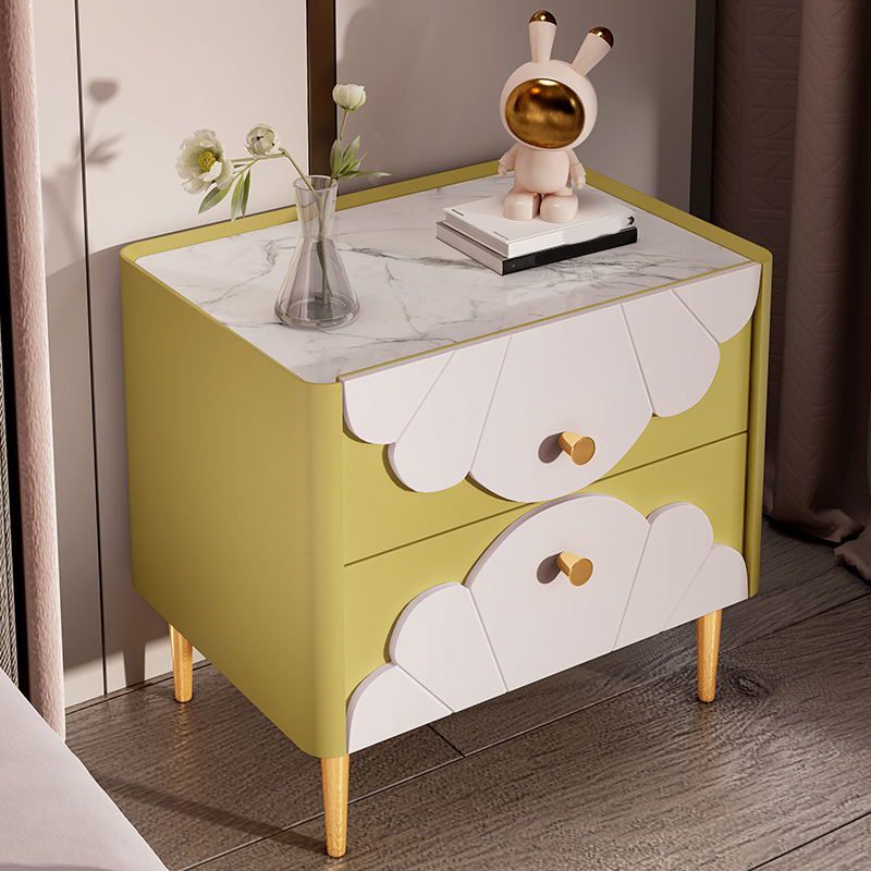 Solid Wood Kids Bedside Table with Drawers Flat Top Neutral Nursery Nightstand