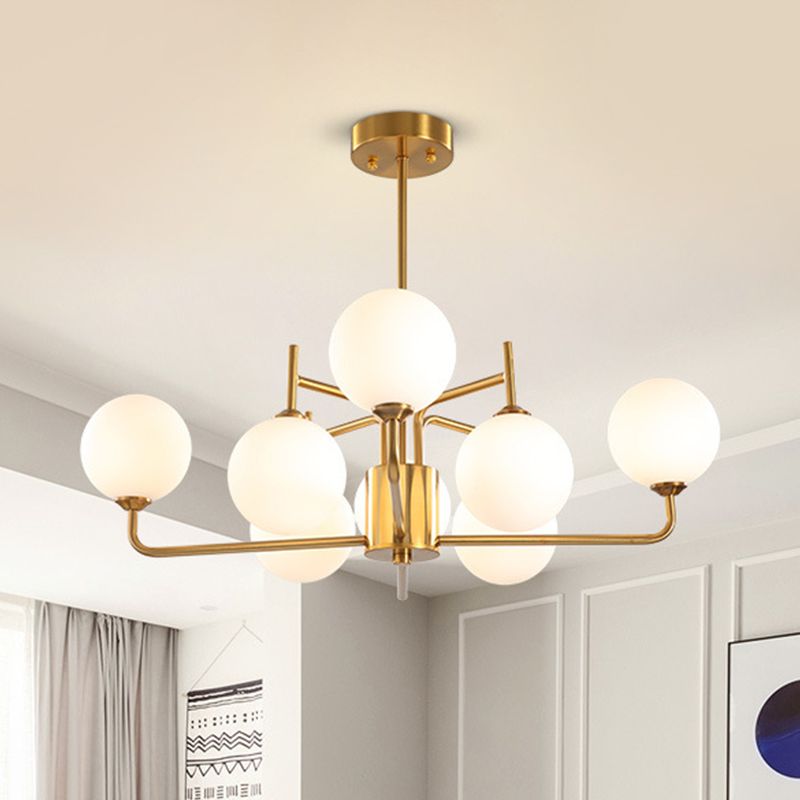 8 Bulbs Spherical Chandelier Lighting Modernism Milk Glass Pendant Light Fixture in Gold