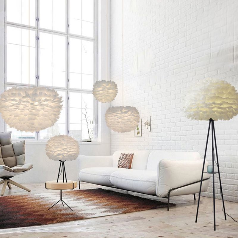 Modern Style Unique Chandelier Feather 3 Light Hanging Lamp for Bedroom