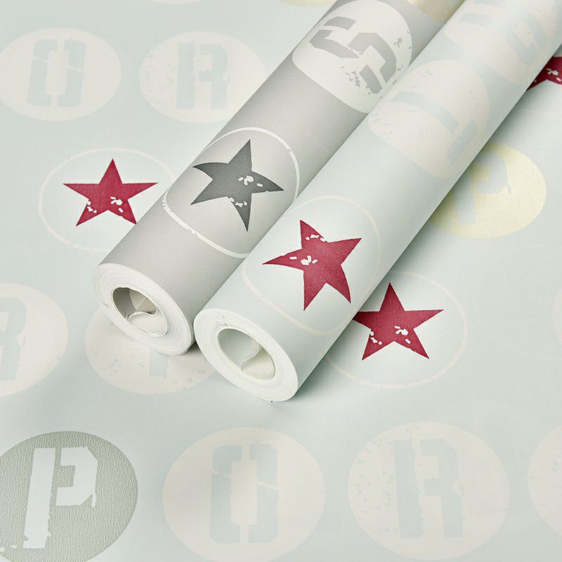 Removable Novelty Kids Wallpaper Roll with Star and Letter Pattern Soft Color Wall Covering, Self Stick