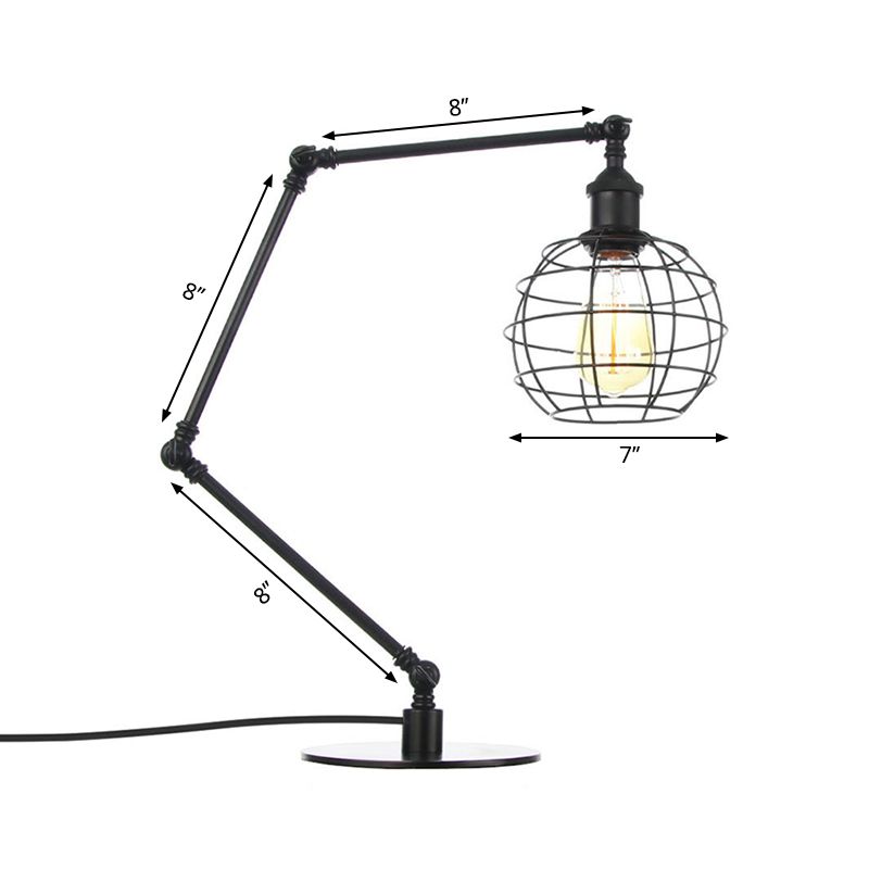 Warehouse Wire Guard Table Light Metal 1 Head Coffee Shop Table Lamp with Global Shade in Black/Brass Finish