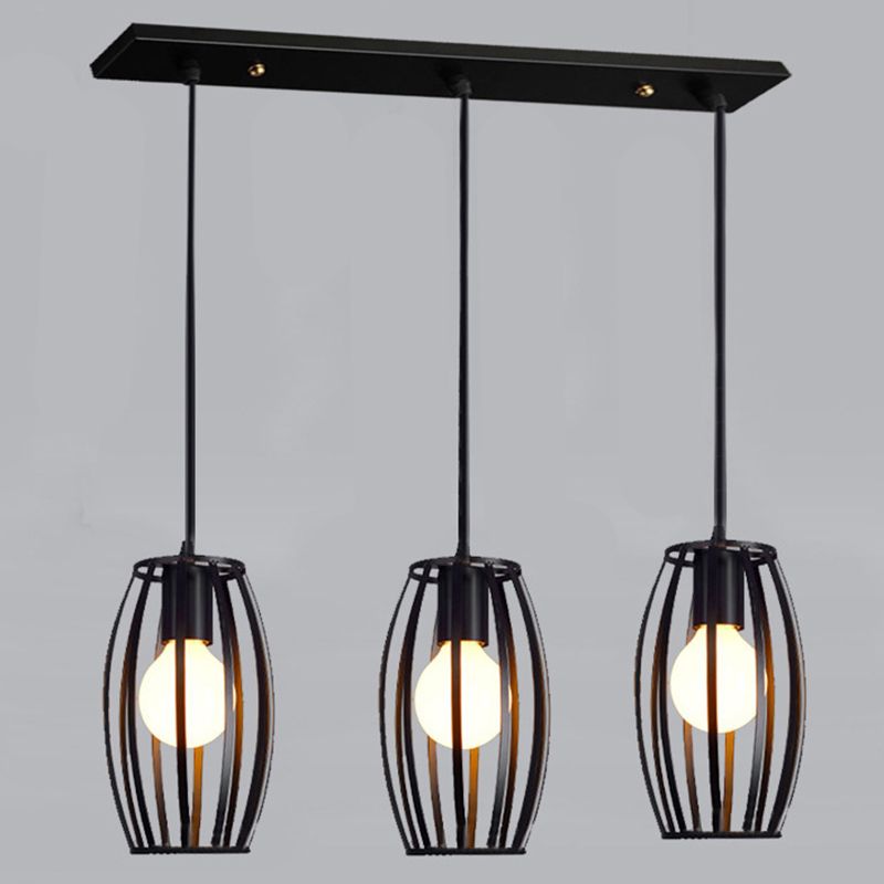 Industrial-Style Geometric Hanging Pendant Light Metal Pendant Lighting Fixture in Black