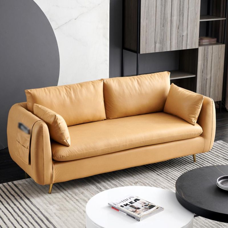 Faux Leather Square Arm Loveseat Sewn Pillow Back Sofa with Storage