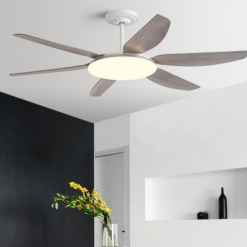 LED Minimalist Ceiling Fan 6 - Blades Fan Lighting Fixture in White Finish