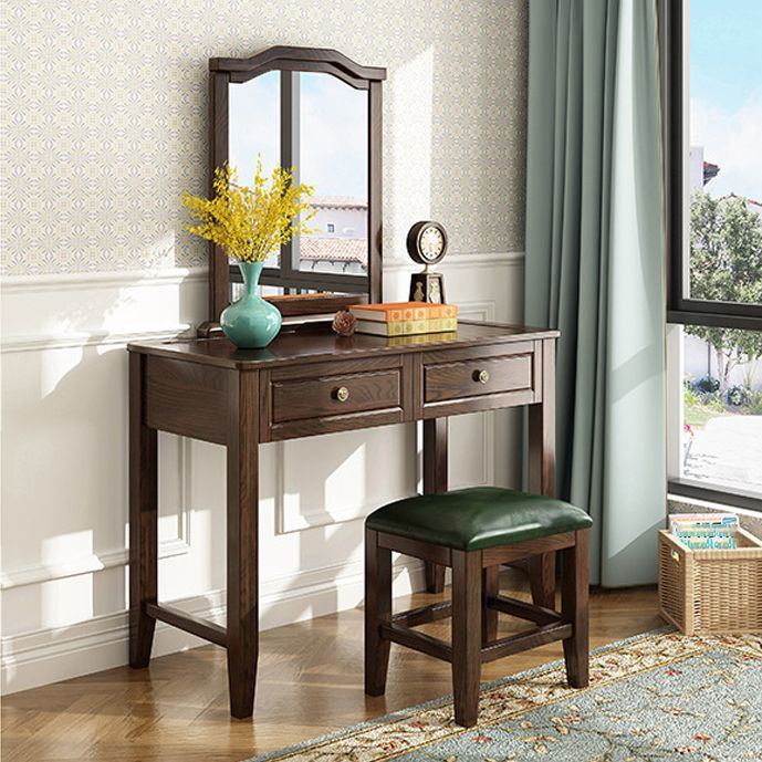 Vanity Set with 2 Storage Drawers 18.42" Wide Dresser with Mirror and Padded Stool